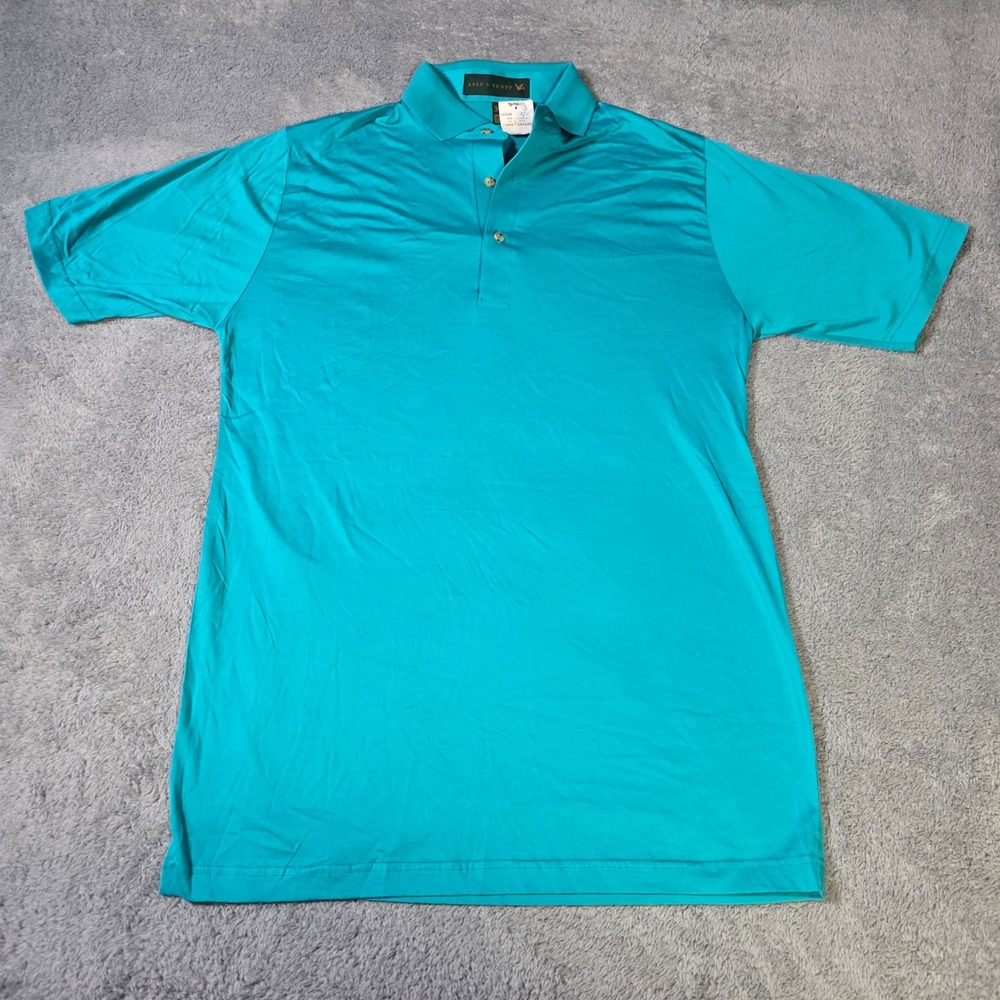 Lyle & Scott Mens M Polo Shirt Teal Double Mercerized Cotton Lisle Short Sleeve